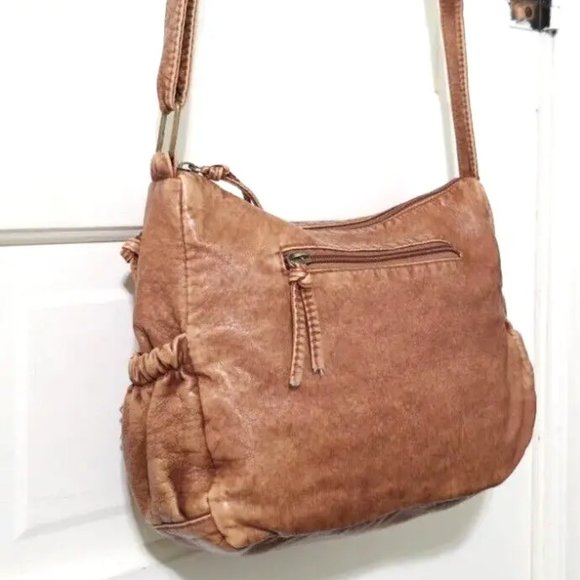 NEW VINTAGE Esprit Caramel Brown Crossbody Shoulder Bag Purse Top Zip Pockets - Picture 11 of 13